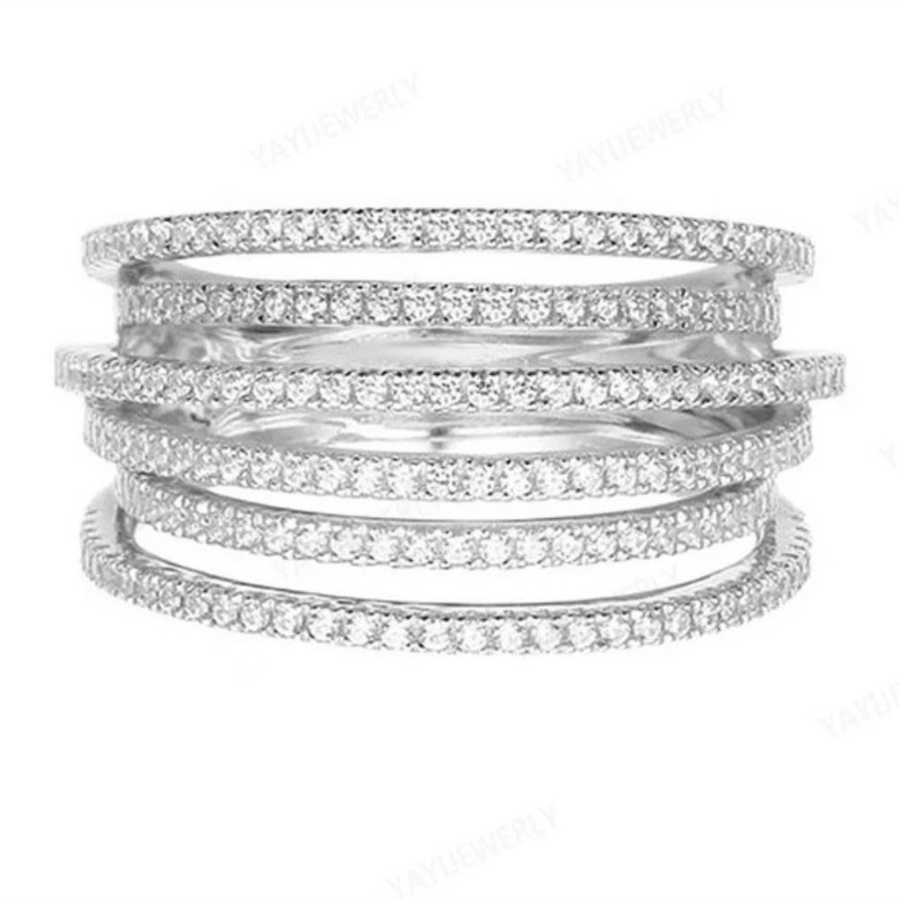 NEW 6.4 ct Silver Round Diamond Multi Layer Ring - Picture 4 of 8